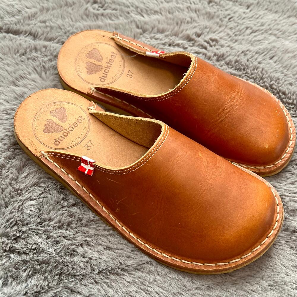 Duck Feet Blåvand Women's Leather Slip On Clog Brown 37 6.5 EUC